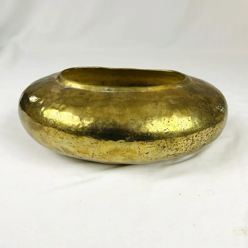 Vintage Hammered Solid Brass Pot Planter Made in India Oval 11”